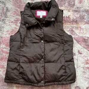 Old Navy Women's Brown Quilted Puffer Vest Collared Mid-Length M